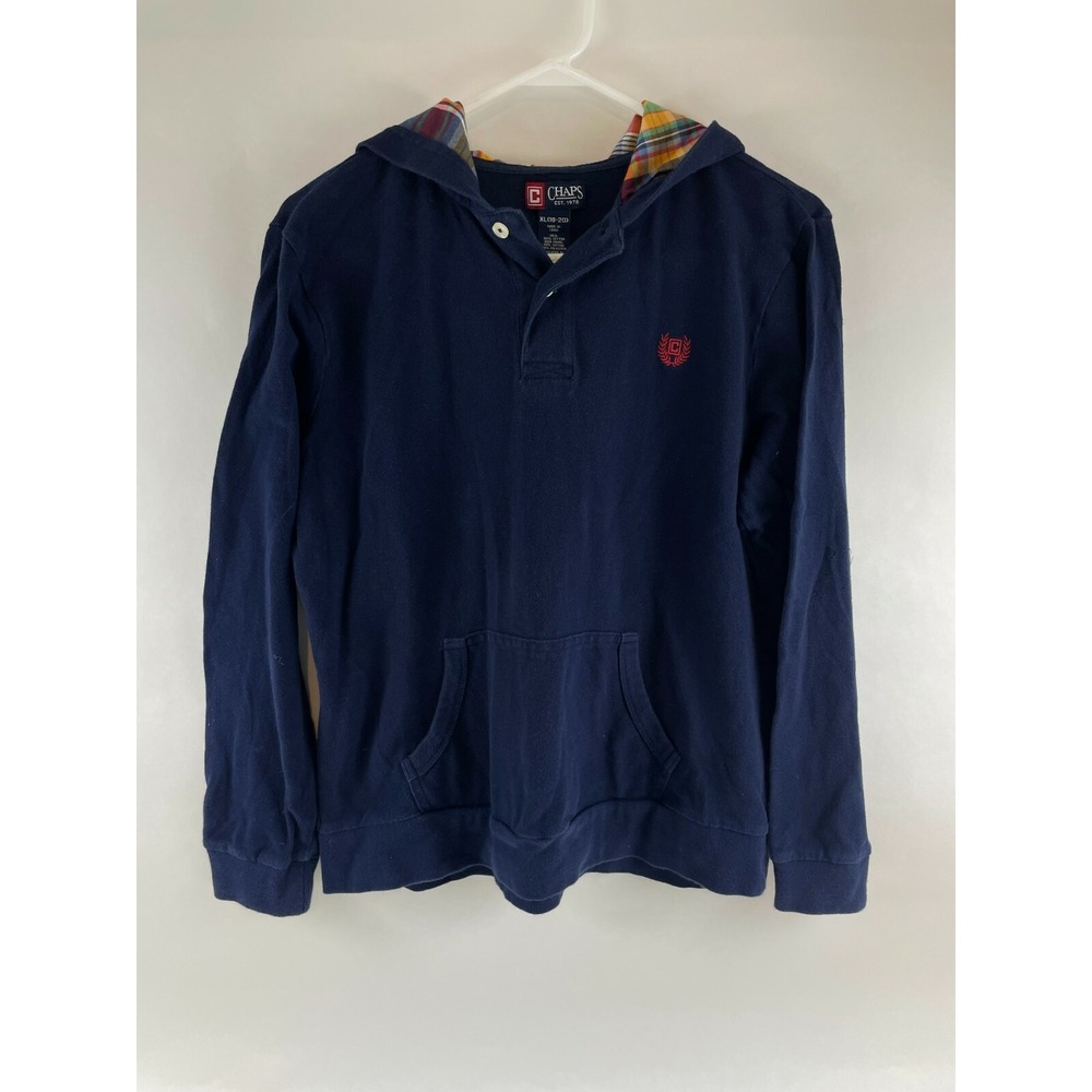 Chaps Polo Shirt Women's XL Navy Blue Pullover 1/4 Button Up Long Sleeve Hooded